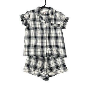 Dearfoams Plaid Button Front Short Pajama Set Black White Sz Small Sleepwear